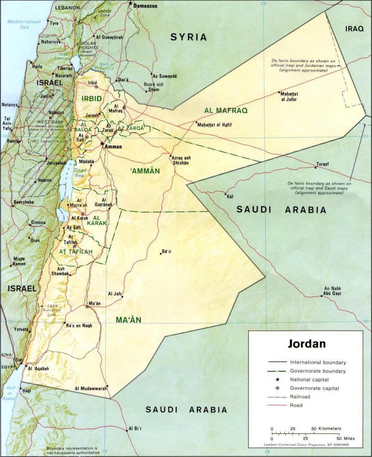 λεπτομερής χάρτης της Ιορδανίας