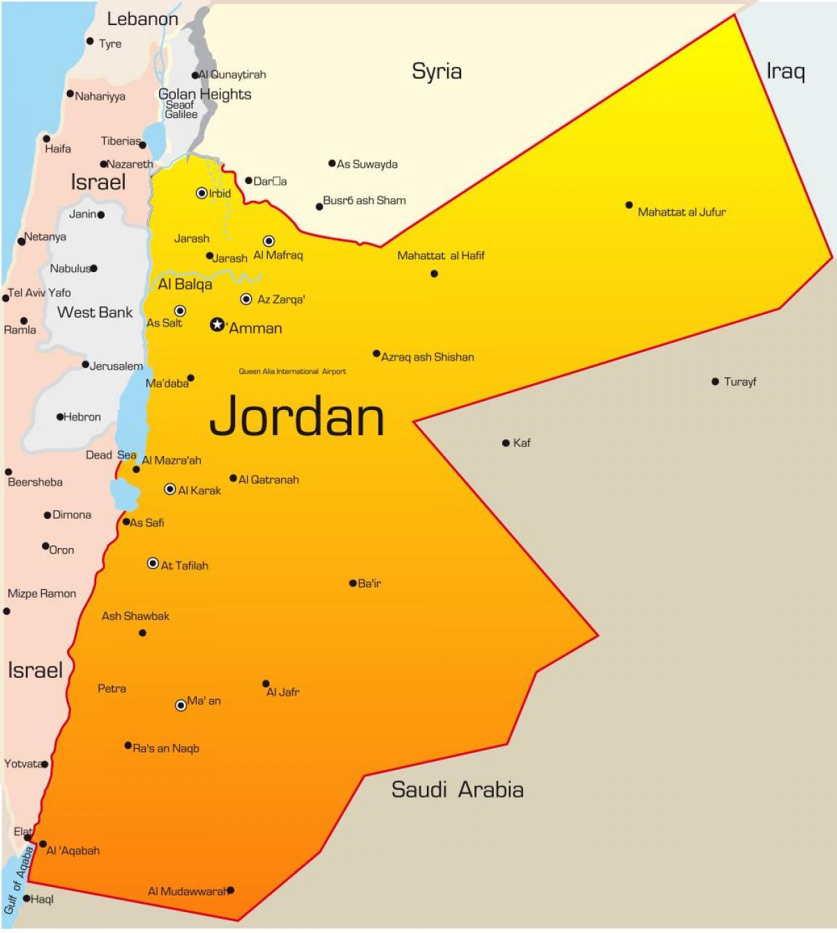 χάρτης της Ιορδανίας στη μέση ανατολή