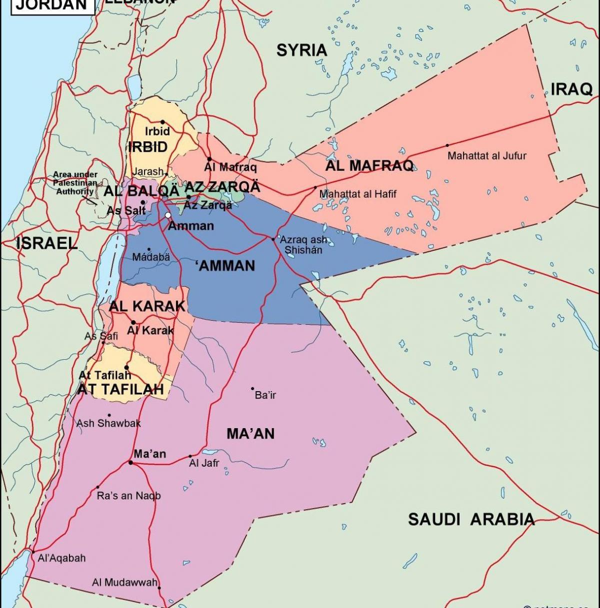 χάρτης της Ιορδανίας πολιτική