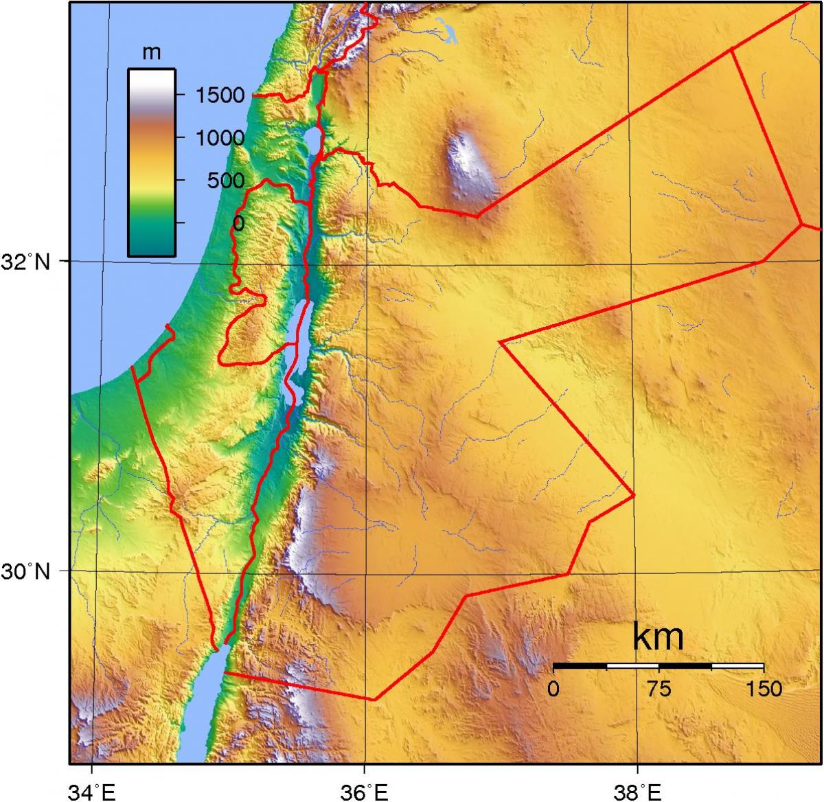 χάρτης της Ιορδανίας τοπογραφικό