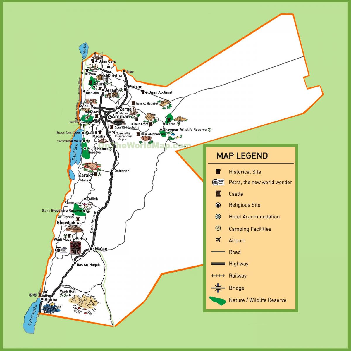 χάρτης της Ιορδανίας τουριστικά αξιοθέατα